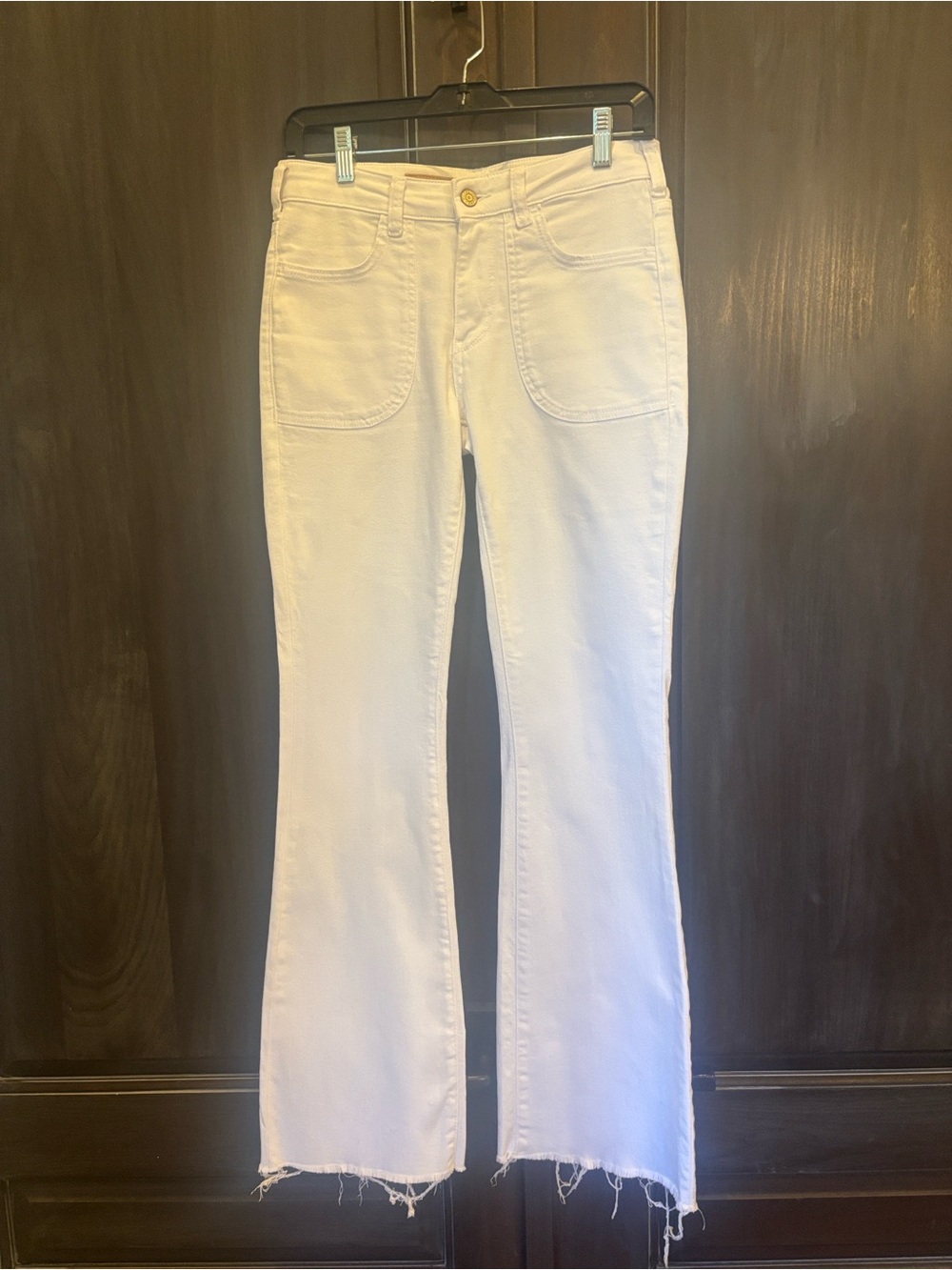 Pilcro White Boot-Cut Jeans with Raw Hem